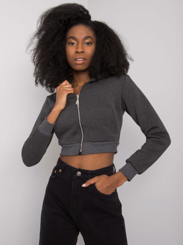 Dark grey melange short sweatshirt Ann RUE PARIS