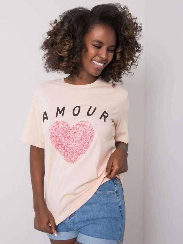 Salmon T-shirt for women with Elin applique