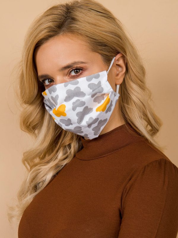 White and grey face mask with print