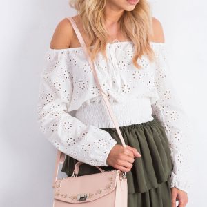 Pink handbag with floral appliqué