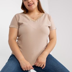 Beige Plus Size Cotton T-Shirt