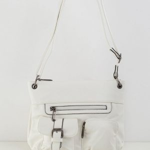 White handbag on long strap