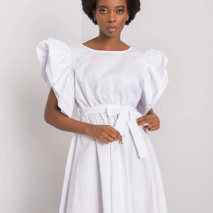 Sheila white dress with decorative sleeves