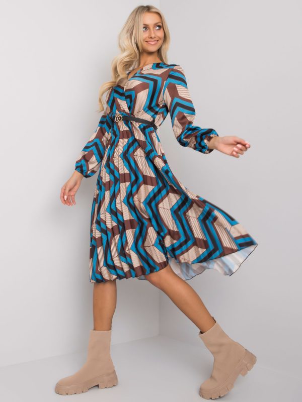 Oristano blue and beige pleated dress