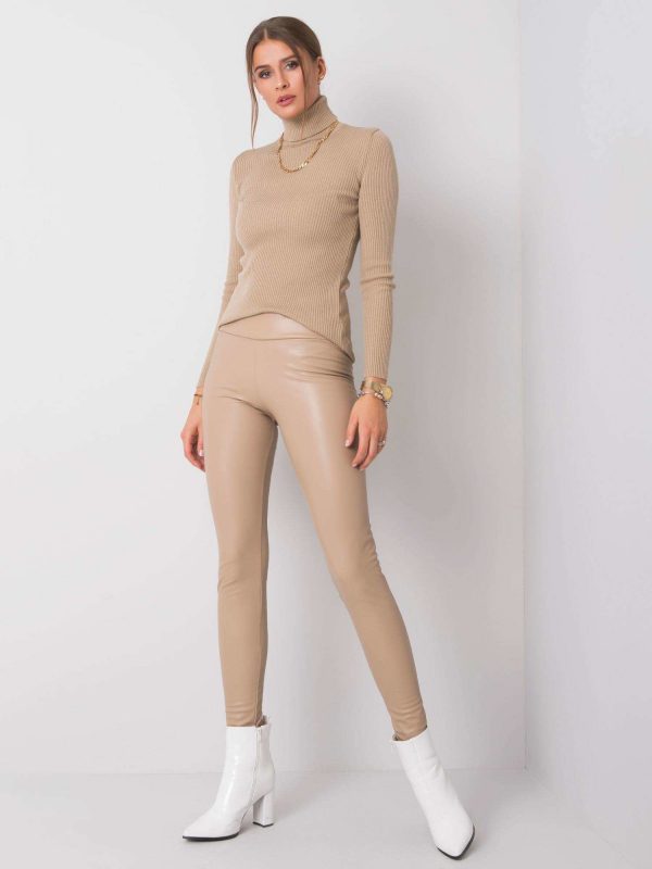 Briana RUE PARIS beige leatherette leggings