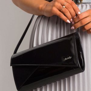 Black clutch bag with asymmetrical flap