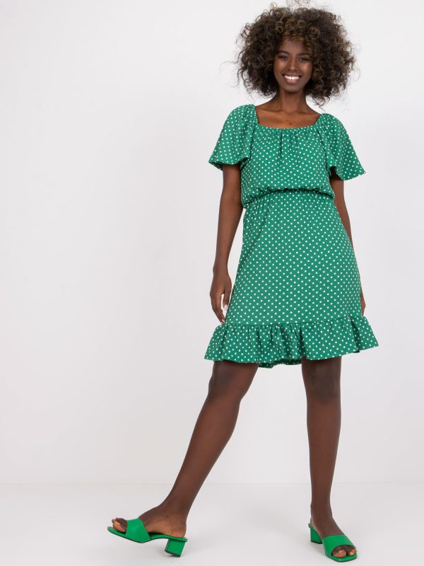 Green cotton polka dot mini dress RUE PARIS