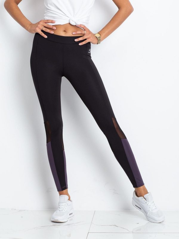 TOMMY LIFE Black & Purple Sports Leggings