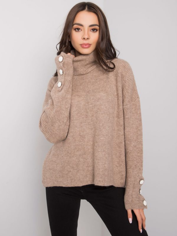 Dark beige women's turtleneck sweater Emrie RUE PARIS