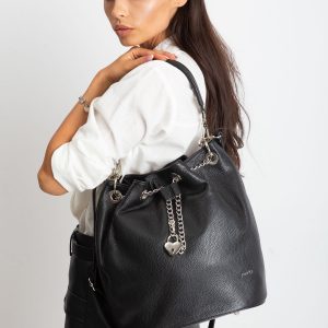 Black Leather Drawstring Bag