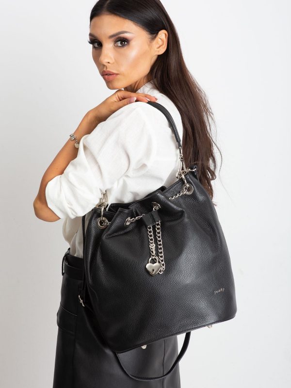 Black Leather Drawstring Bag