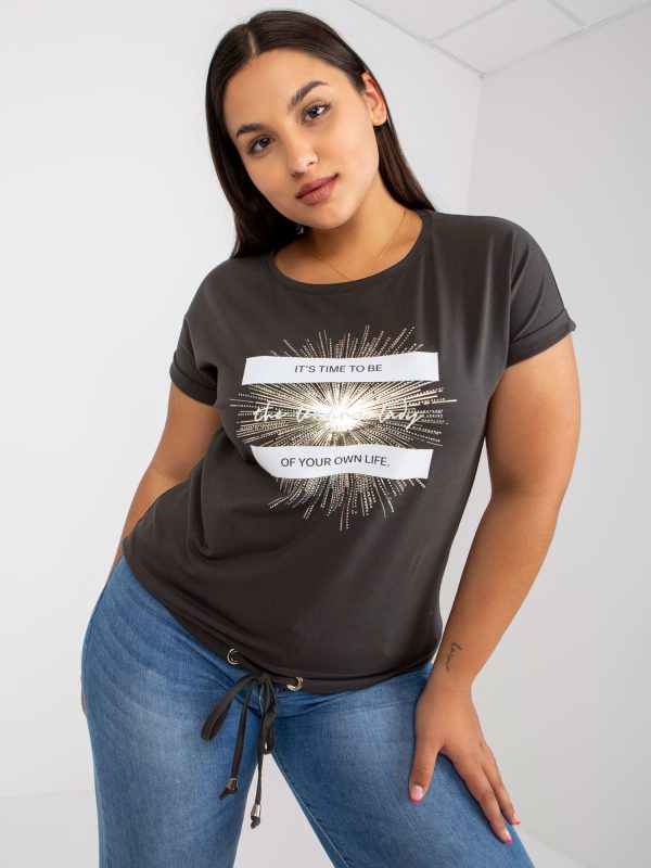 Khaki Cotton Plus Size T-Shirt with Print