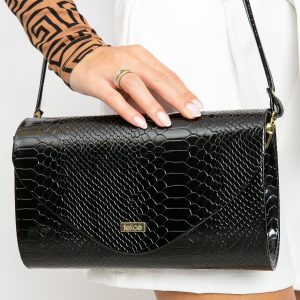 Black clutch bag with snake skin motif