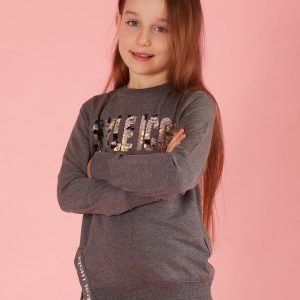 Dark gray girl blouse with sequin lettering