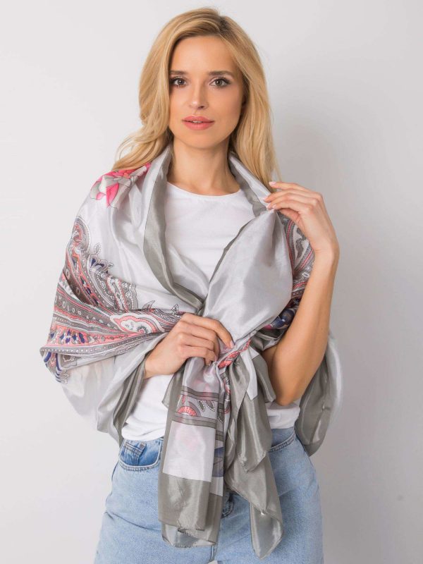 Grey scarf with colorful patterns