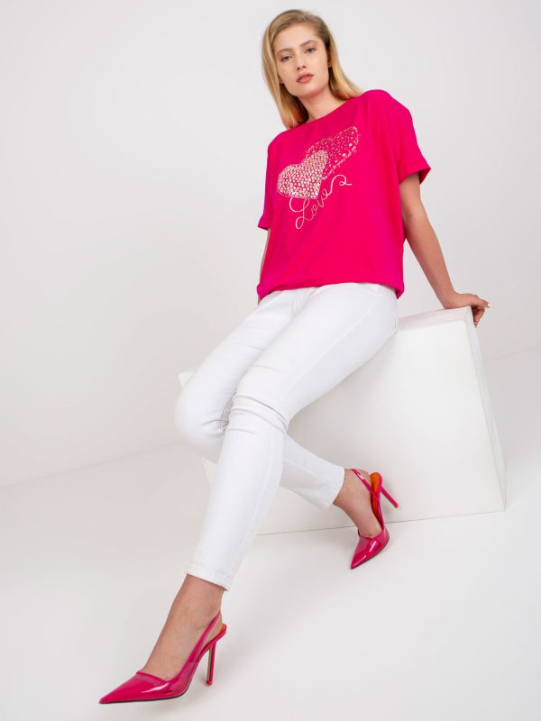 Fuchsia plus size t-shirt with gold print