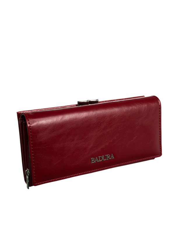 Red leather wallet for women BADURA