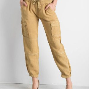 Dark beige linen cargo pants