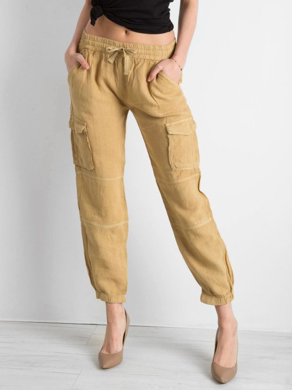 Dark beige linen cargo pants