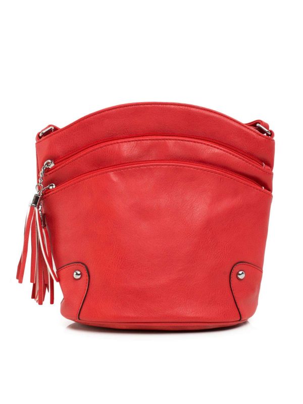 Red purse with zippers