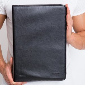 Black Leather Briefcase Document Organizer