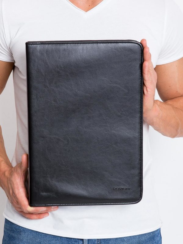 Black Leather Briefcase Document Organizer