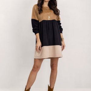 RUE PARIS Black and Camel Selene Dress