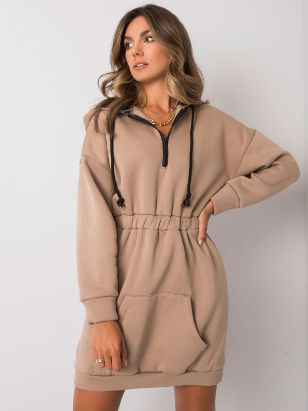 Skyla Beige Hooded Sweatshirt Dress