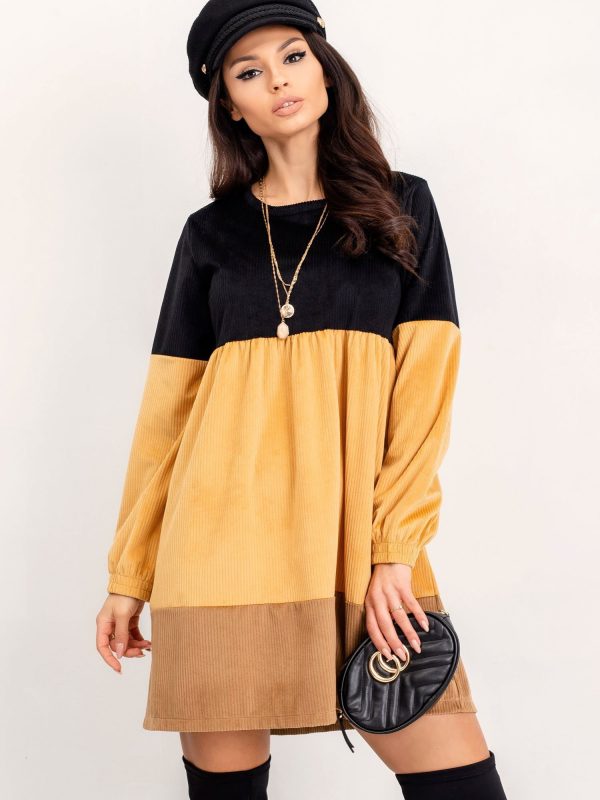 RUE PARIS Black and yellow Selene dress