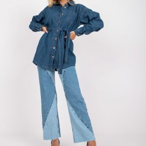 Blue Women's Denim Shirt with Belt RUE PARIS