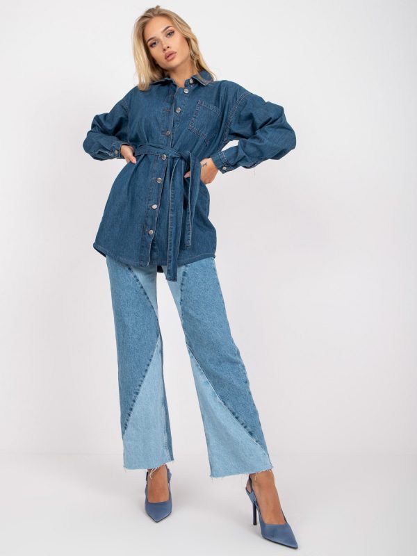 Blue Women's Denim Shirt with Belt RUE PARIS