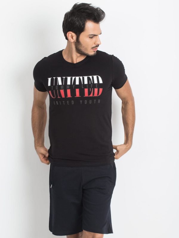 TOMMY LIFE Black men's t-shirt with print