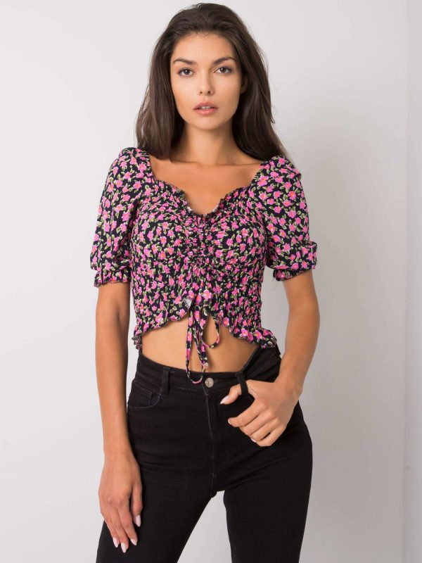 Black blouse with flowers Kami RUE PARIS