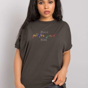 Dark khaki plus size blouse with Jewel inscription