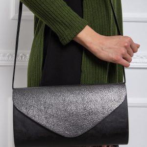 Black and silver eco-leather clutch bag