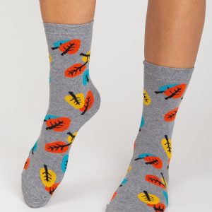 Grey women's socks in leaves