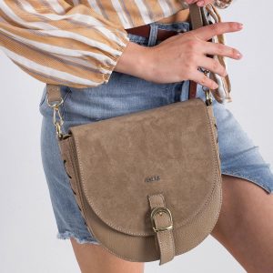 Beige Leather Messenger Bag with Flip