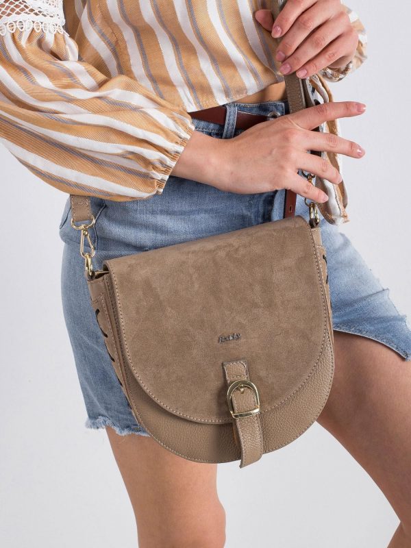 Beige Leather Messenger Bag with Flip