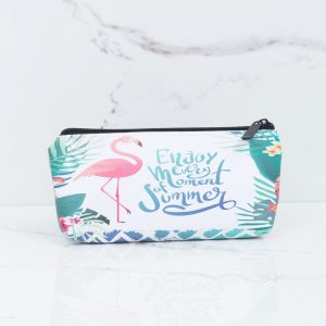 White cosmetic bag with colorful print