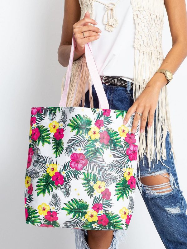 White and pink bag with exotic patterns