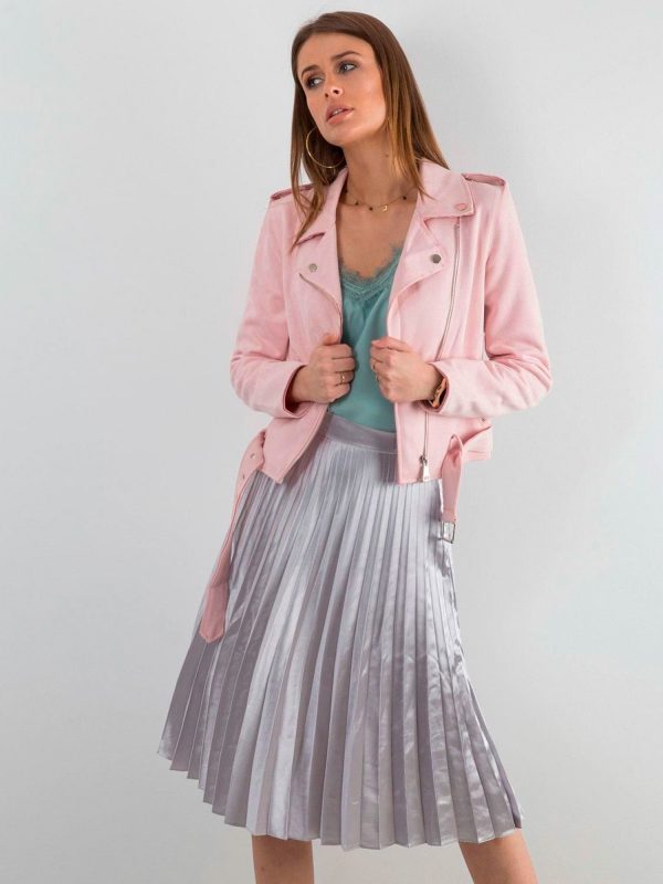 Silver pleated midi skirt