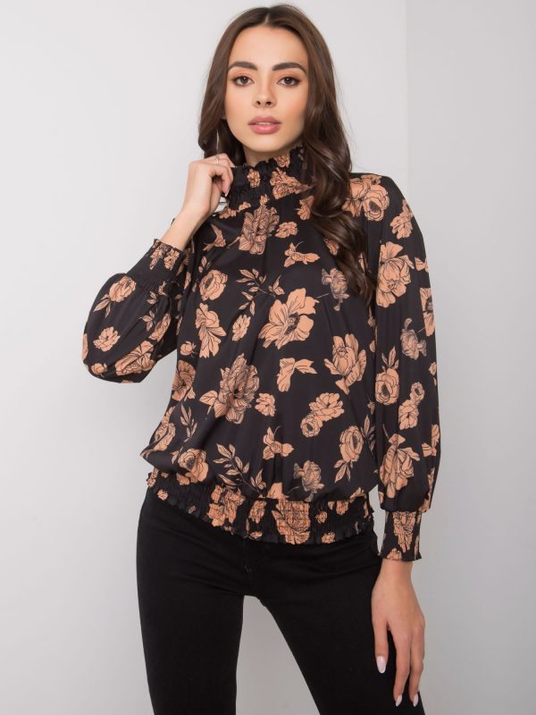 Black and camel blouse with flowers by Damika