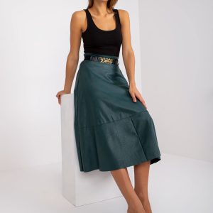 Dark Green Midi Flared Skirt Salamina