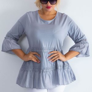 Gray boho tunic with ruffle PLUS SIZE