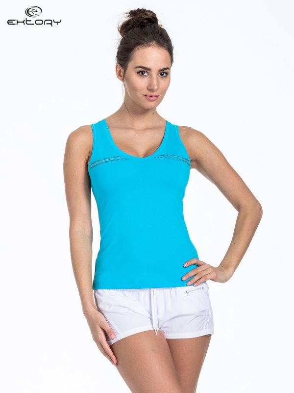 Blue sports top with rhinestones strap