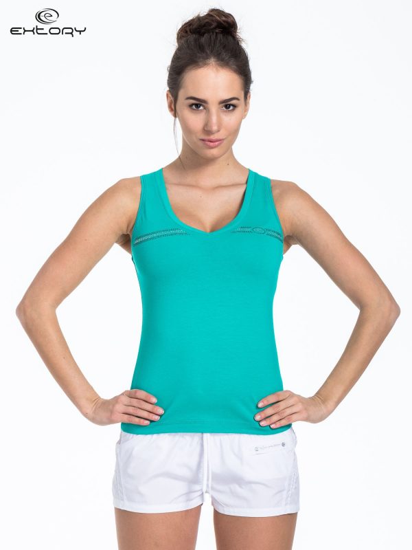 Green sports top with strap with rhinestones