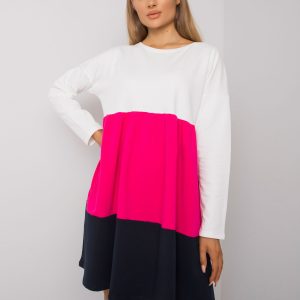 Ecru-fuchsia cotton long sleeve dress Emine RUE PARIS