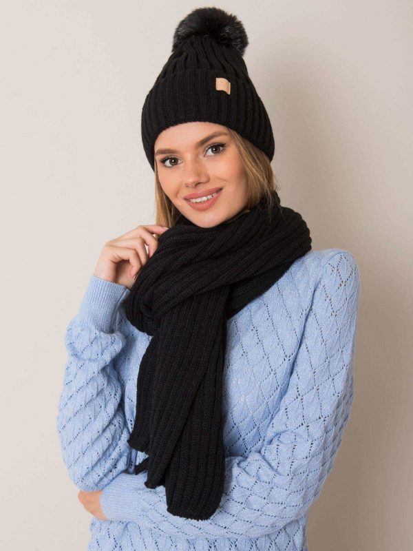 Black set women's hat and scarf RUE PARIS