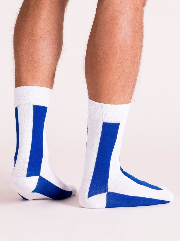 White and blue striped men's socks