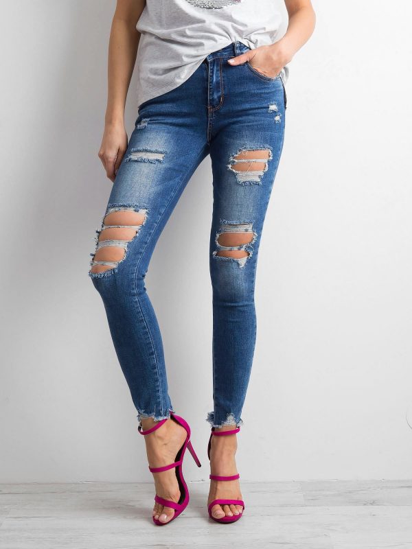 Blue women's jeans destroyed